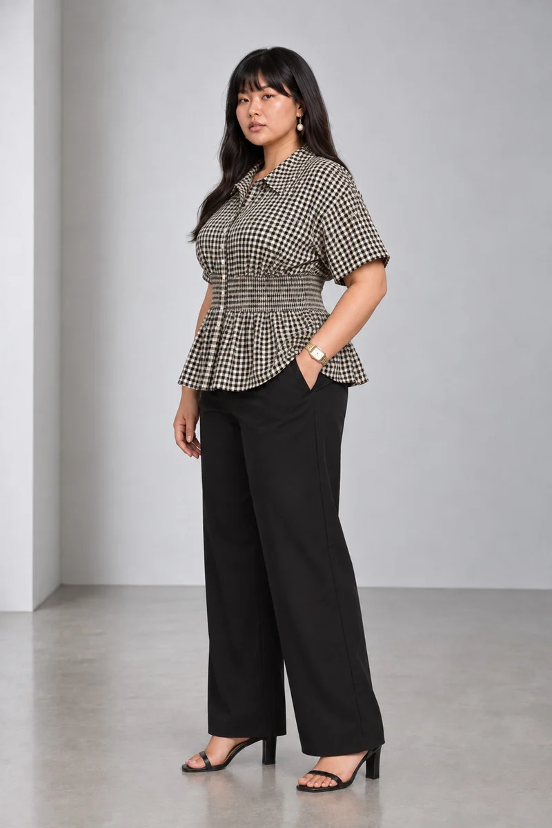 Covana|Cotton Shirt With Cinched Waist