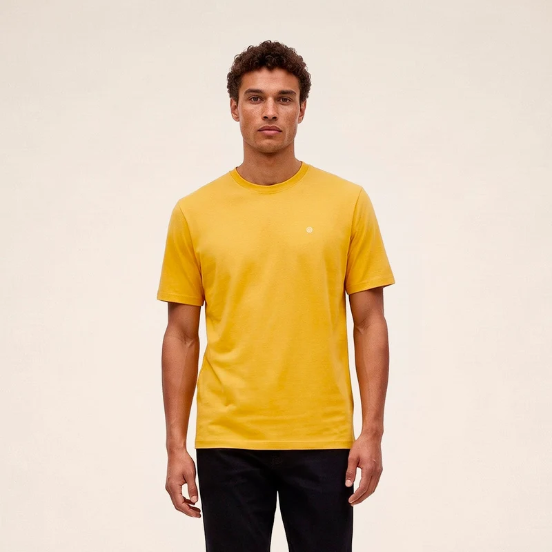 T-shirt manches courtes col rond 100% coton jaune moutarde Théo