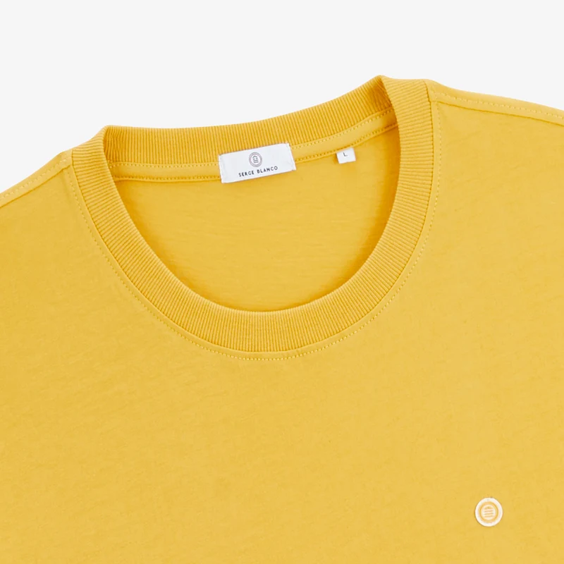 T-shirt manches courtes col rond 100% coton jaune moutarde Théo