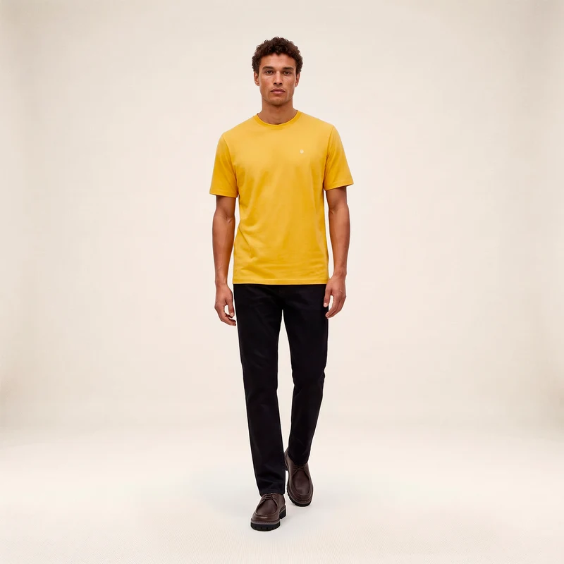 T-shirt manches courtes col rond 100% coton jaune moutarde Théo
