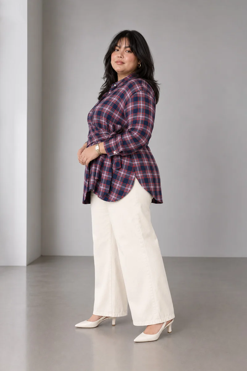 Halcy|Cotton Checked Side Tie Up Shirt