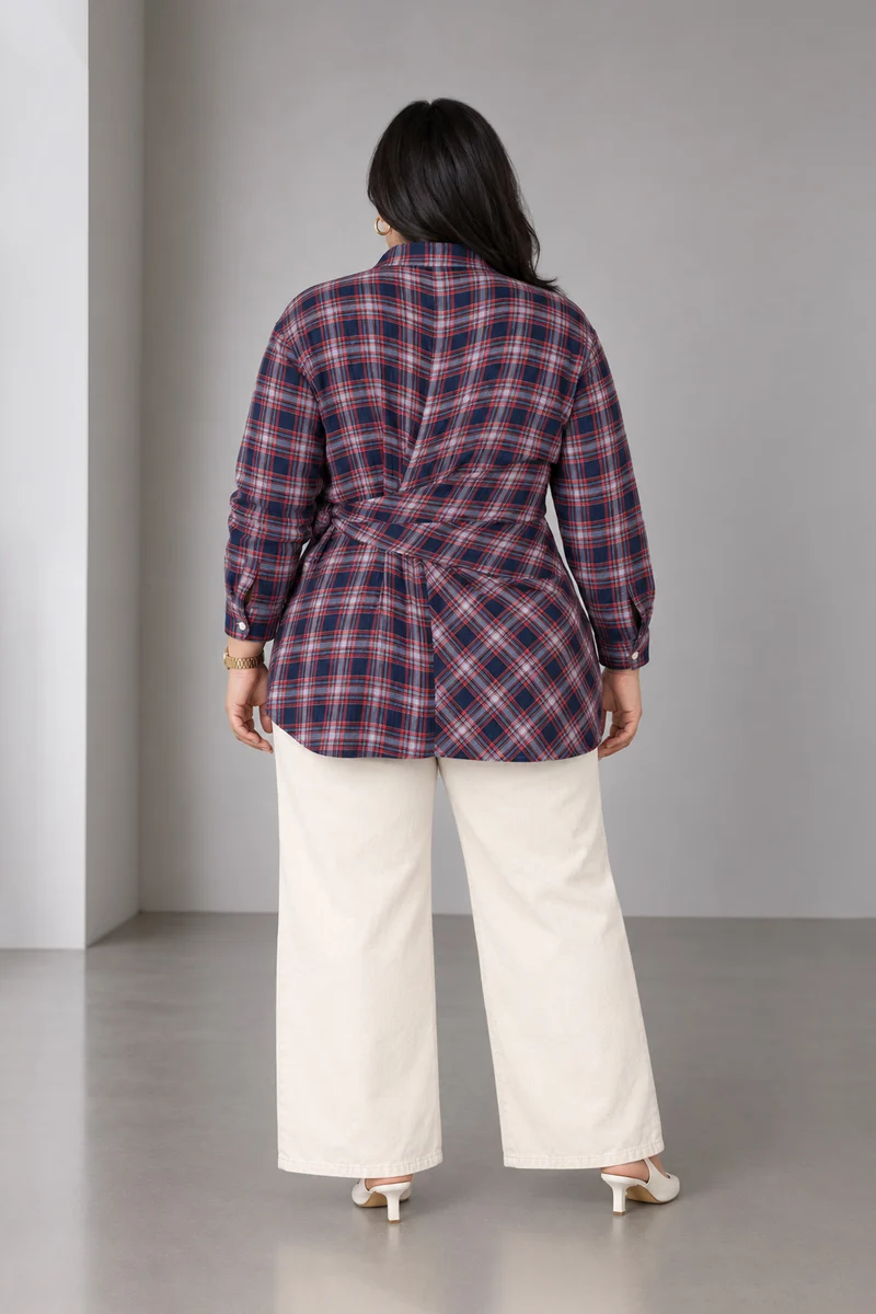 Halcy|Cotton Checked Side Tie Up Shirt