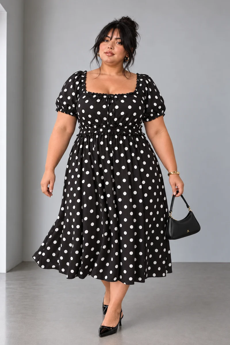 Dottie|Viscose Fit And Flare Midi Dress