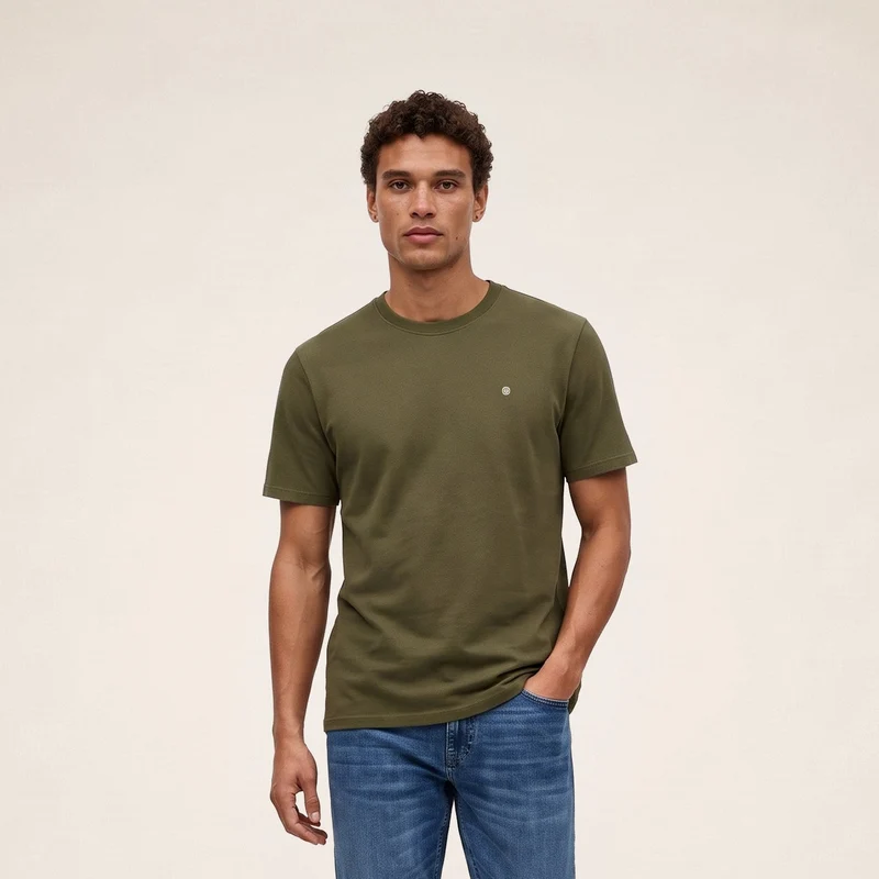 T-shirt manches courtes col rond 100% coton vert thym Théo