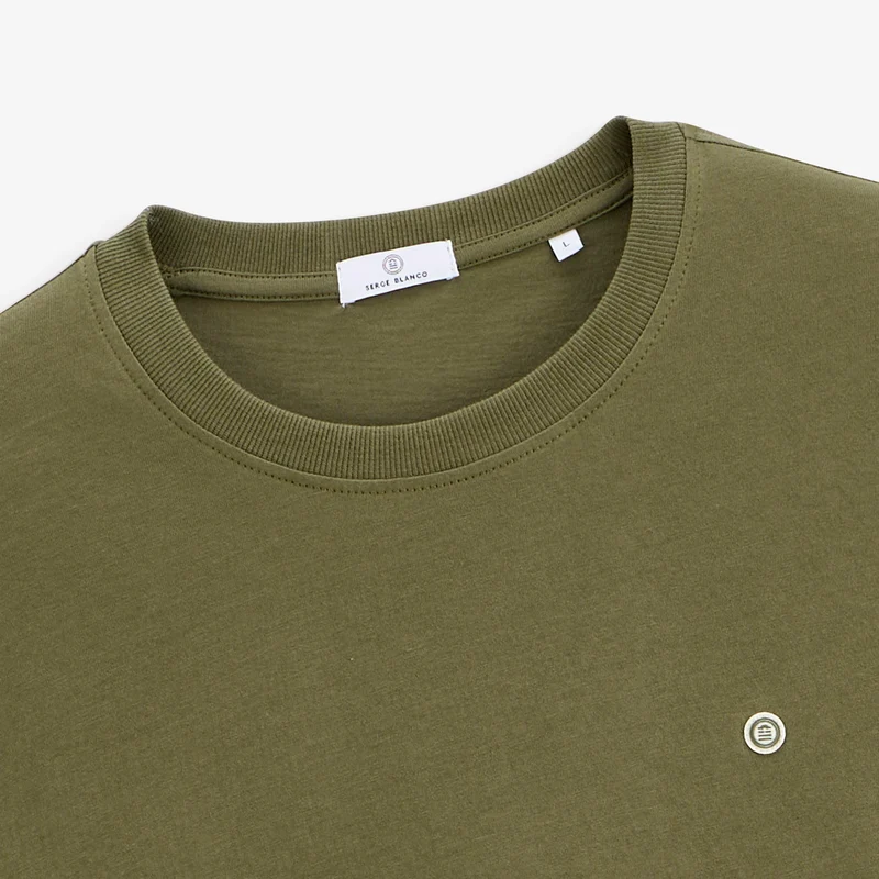 T-shirt manches courtes col rond 100% coton vert thym Théo