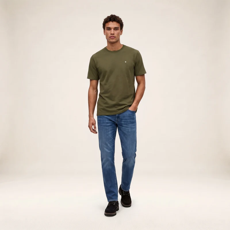 T-shirt manches courtes col rond 100% coton vert thym Théo