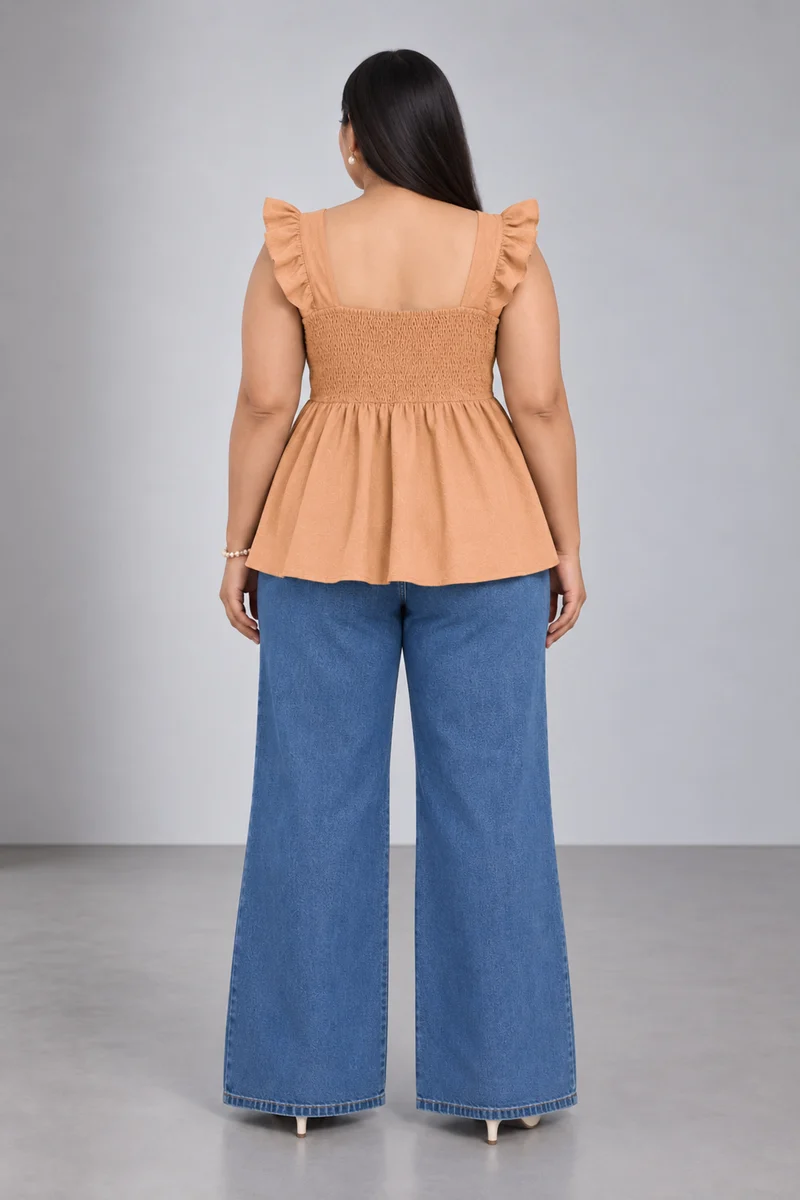 Miela|Cotton Sweetheart Neck Peplum Top