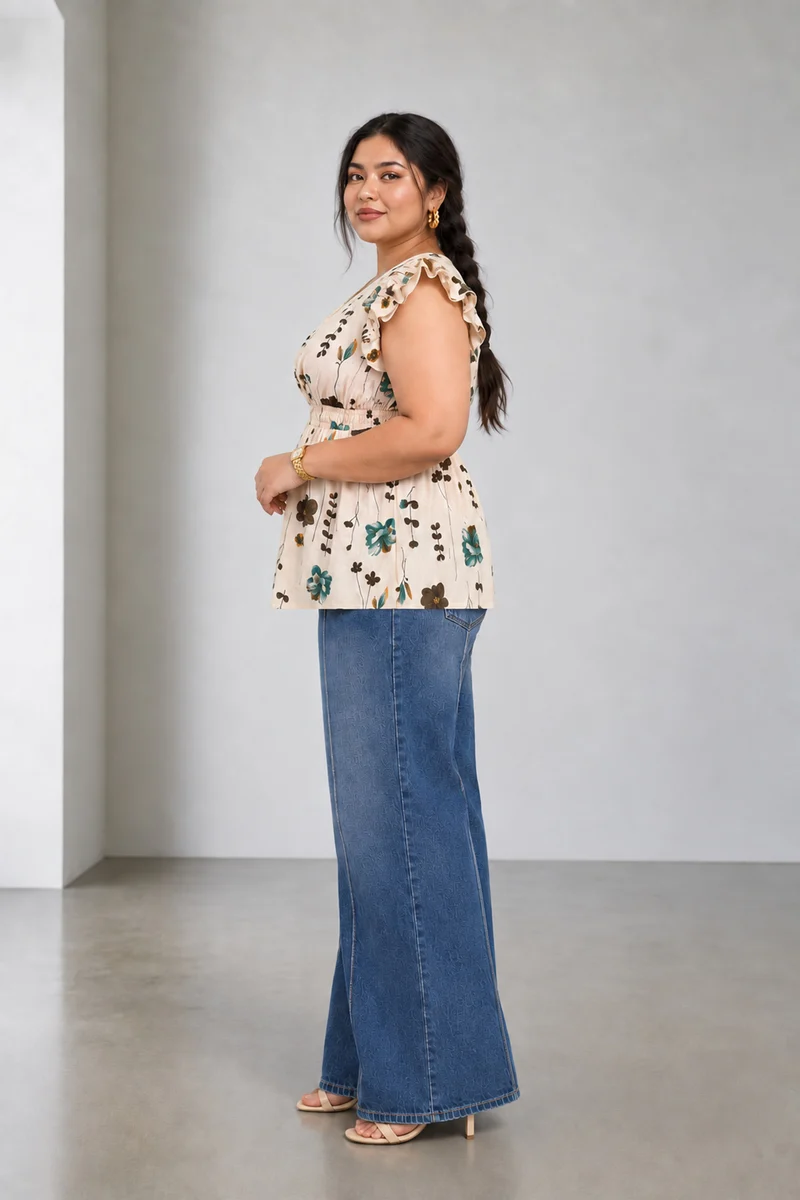 Cienna|Cotton Wrap Style Peplum Top