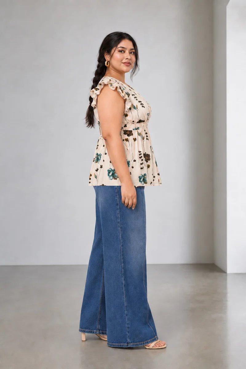 Cienna|Cotton Wrap Style Peplum Top