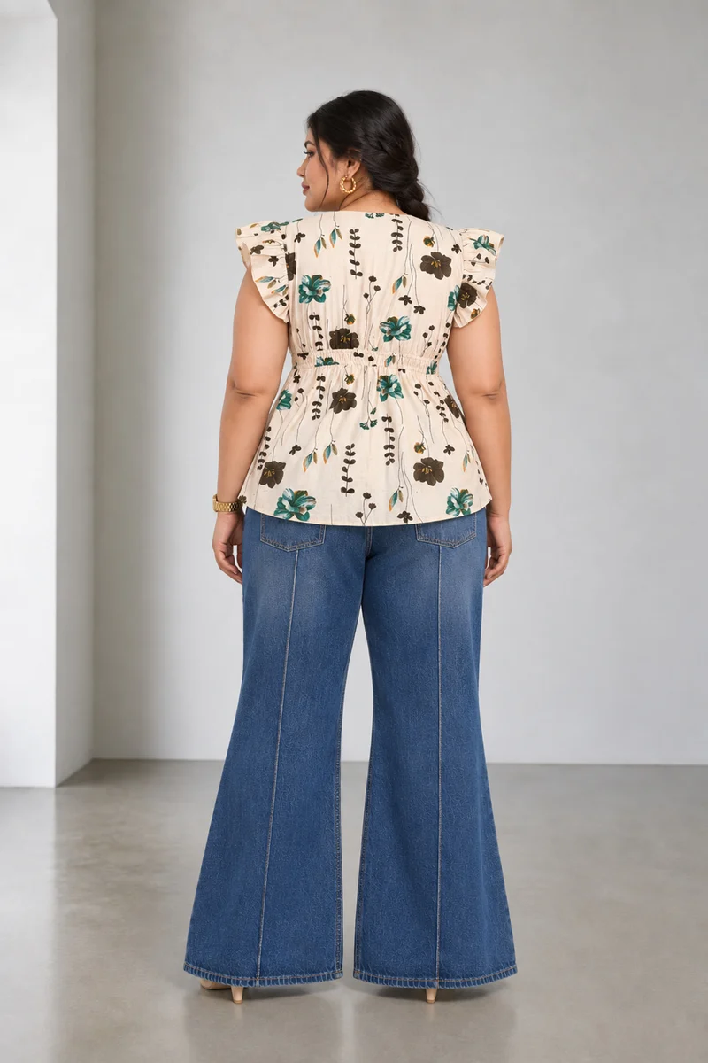 Cienna|Cotton Wrap Style Peplum Top