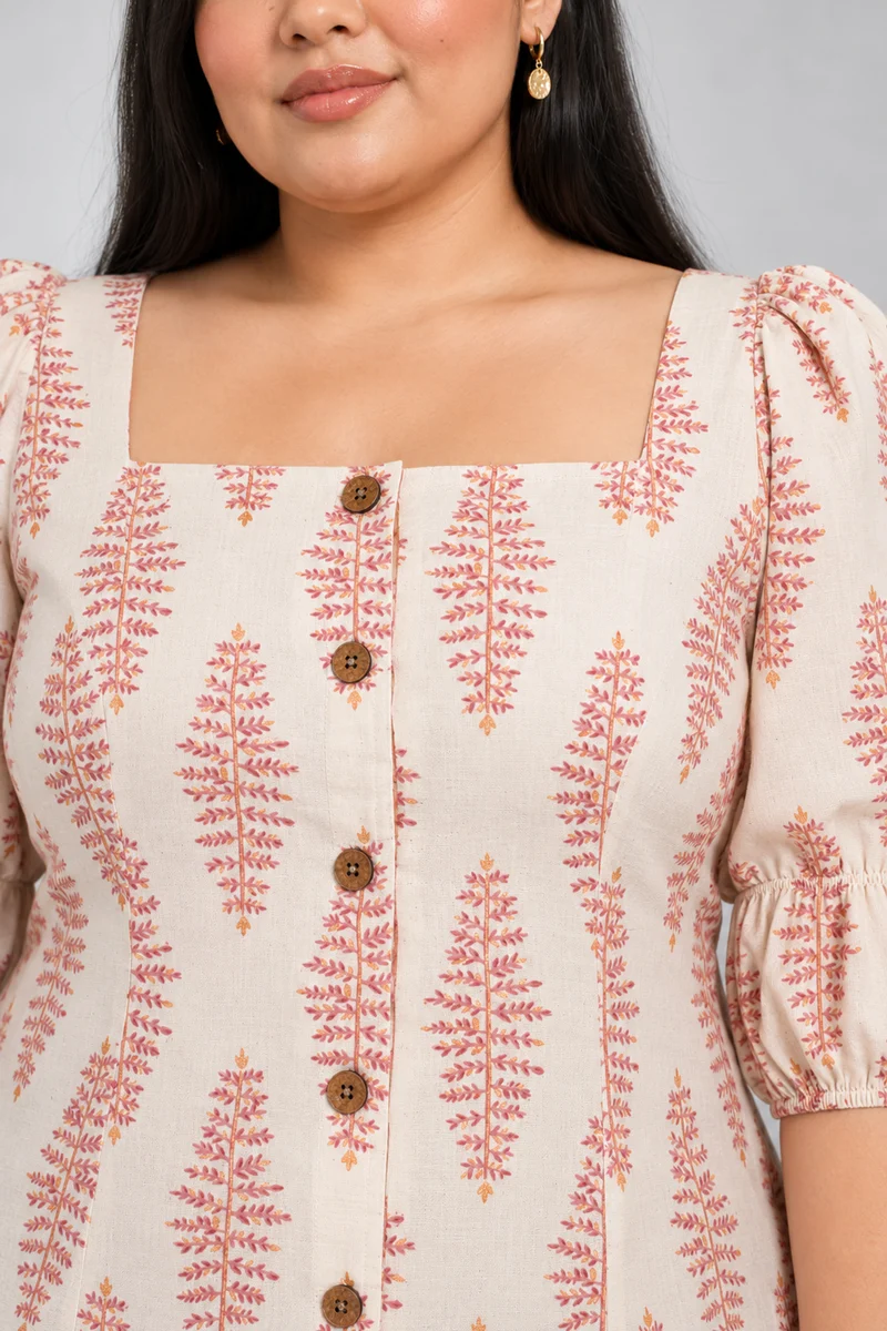 Soreva|Cotton Square Neck Puff Sleeve Top