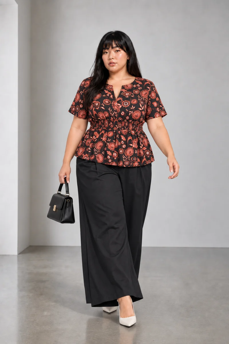 Maribel|Viscose Fitted Waist Peplum Top