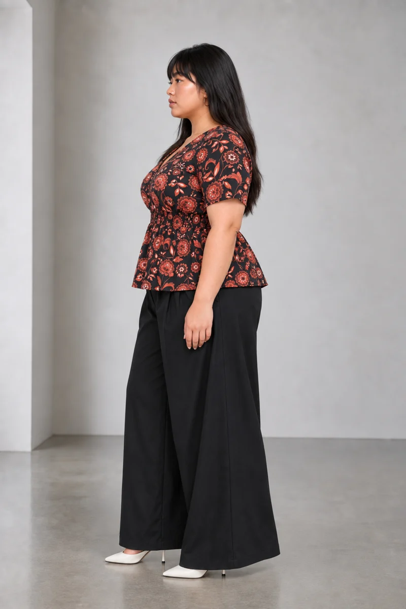 Maribel|Viscose Fitted Waist Peplum Top