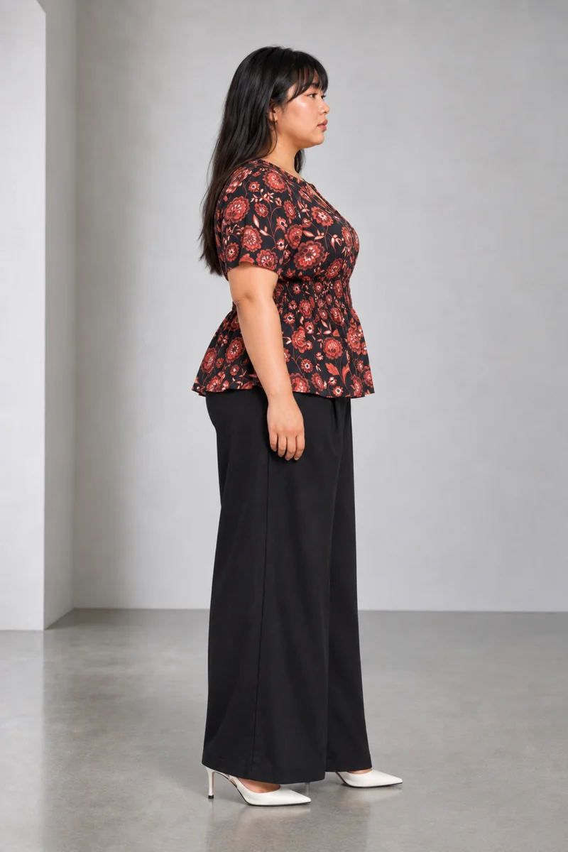 Maribel|Viscose Fitted Waist Peplum Top