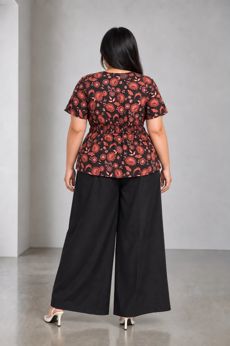 Maribel|Viscose Fitted Waist Peplum Top