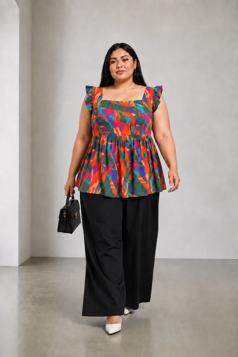 Auret|Viscose Sweetheart Neck Peplum Top