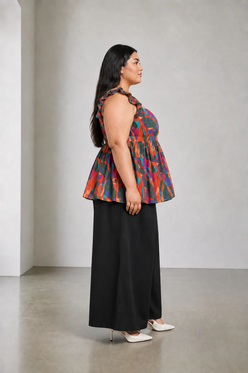 Auret|Viscose Sweetheart Neck Peplum Top