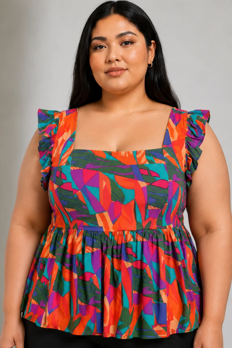 Auret|Viscose Sweetheart Neck Peplum Top