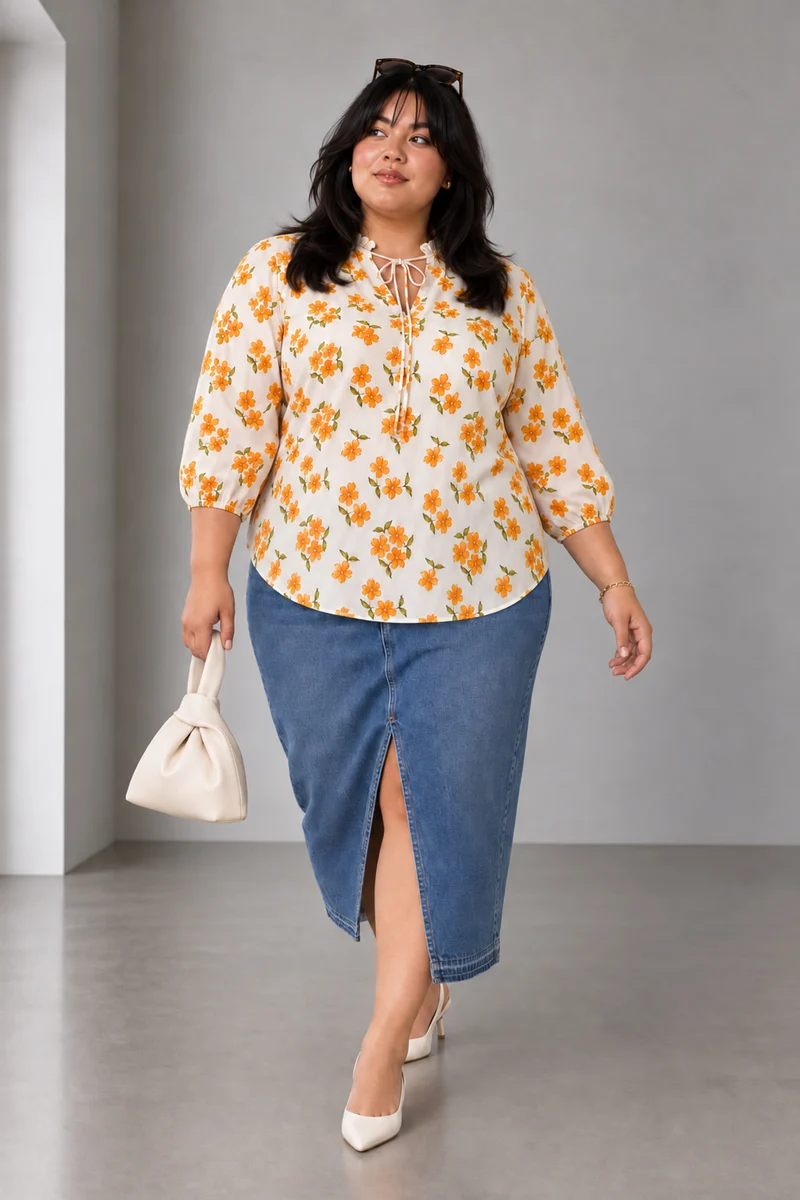Ariax|Viscose Floral Tie Neck Top
