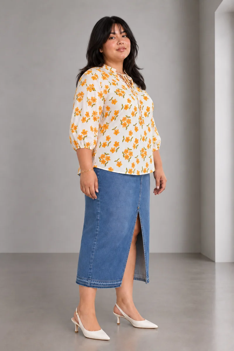 Ariax|Viscose Floral Tie Neck Top