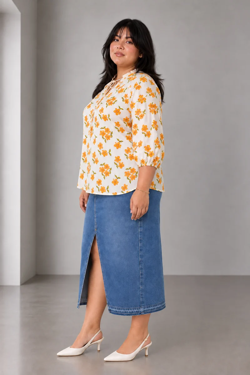 Ariax|Viscose Floral Tie Neck Top