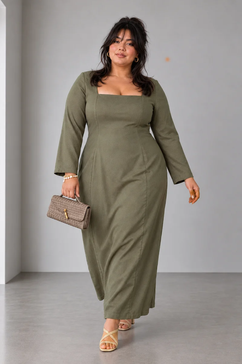 Dalea|Tencil Aline Square Neck Dress