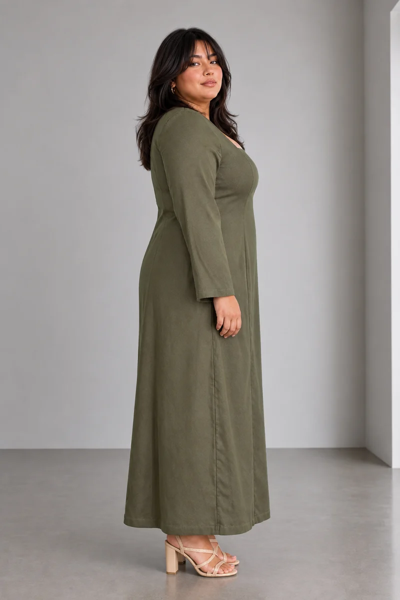 Dalea|Tencil Aline Square Neck Dress