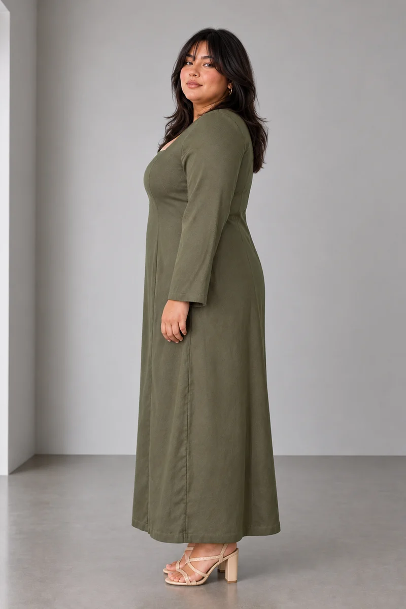 Dalea|Tencil Aline Square Neck Dress