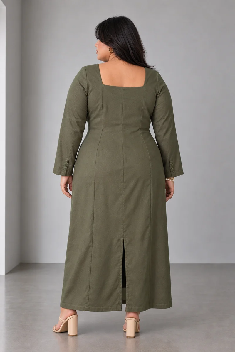 Dalea|Tencil Aline Square Neck Dress