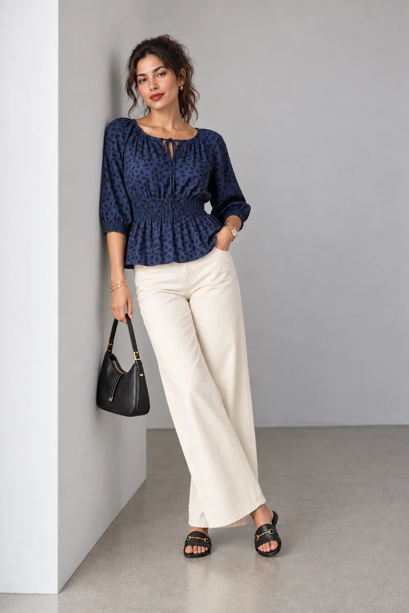 Avelin|Viscose Smocked Waist Peplum Top