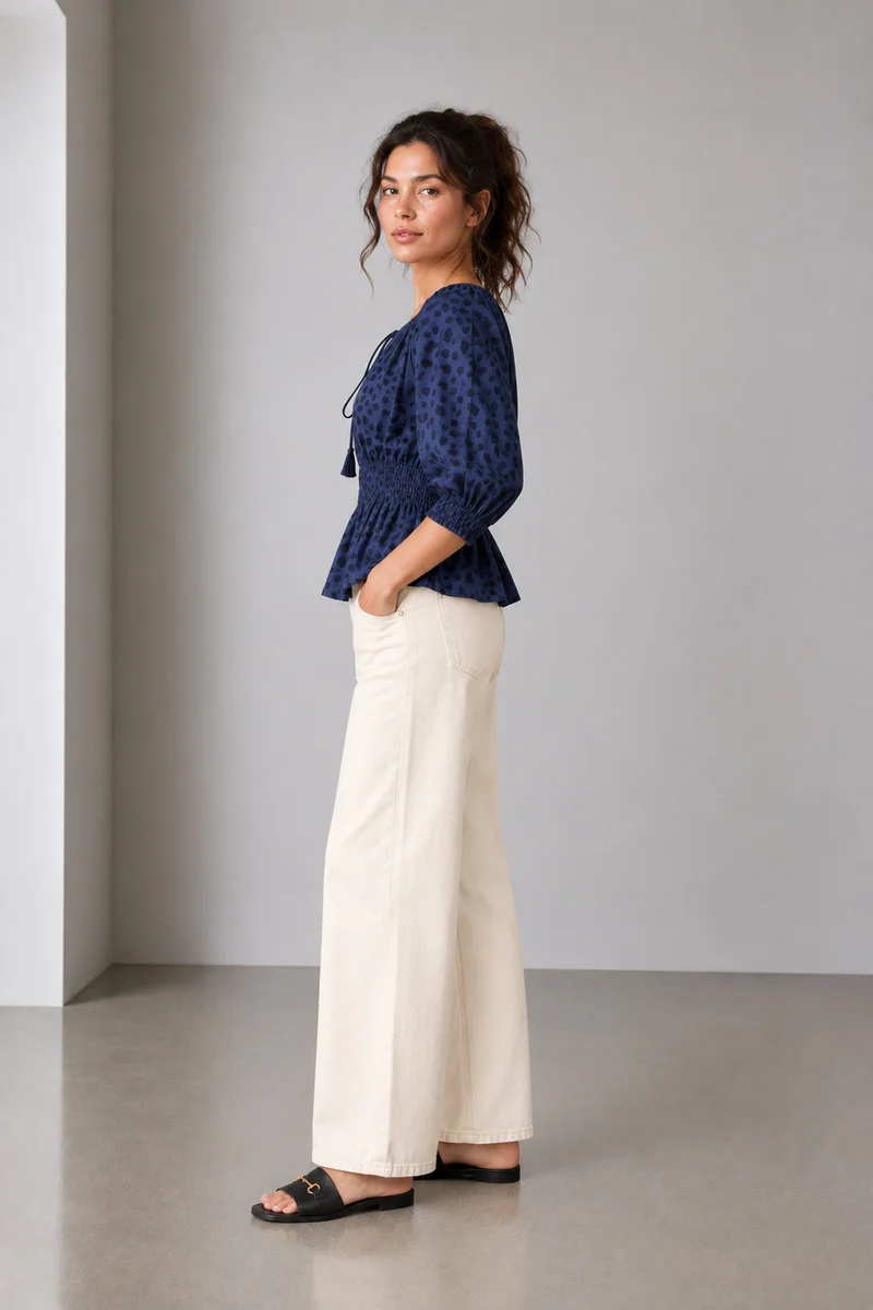 Avelin|Viscose Smocked Waist Peplum Top