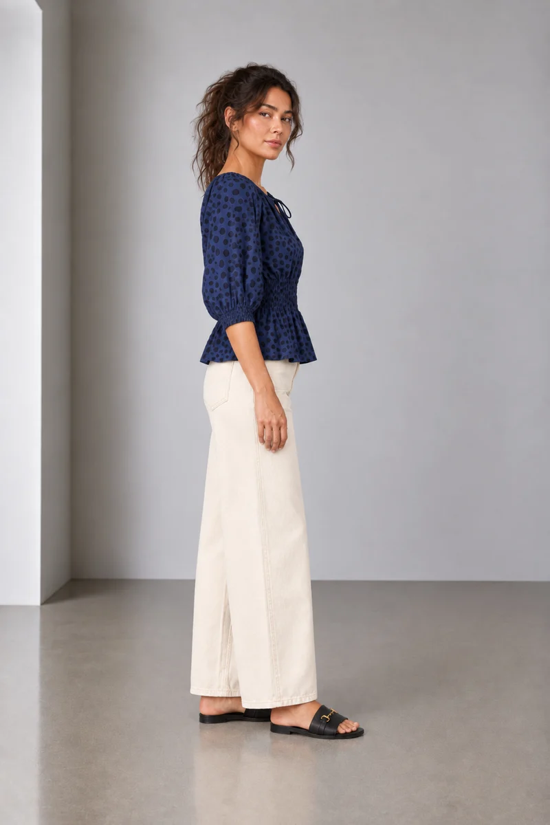 Avelin|Viscose Smocked Waist Peplum Top