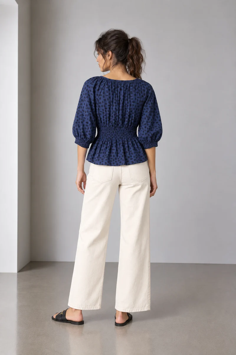Avelin|Viscose Smocked Waist Peplum Top