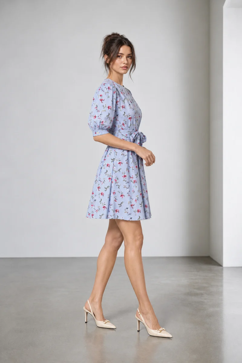 Sela|Cambric Floral Belted Shirt Dress