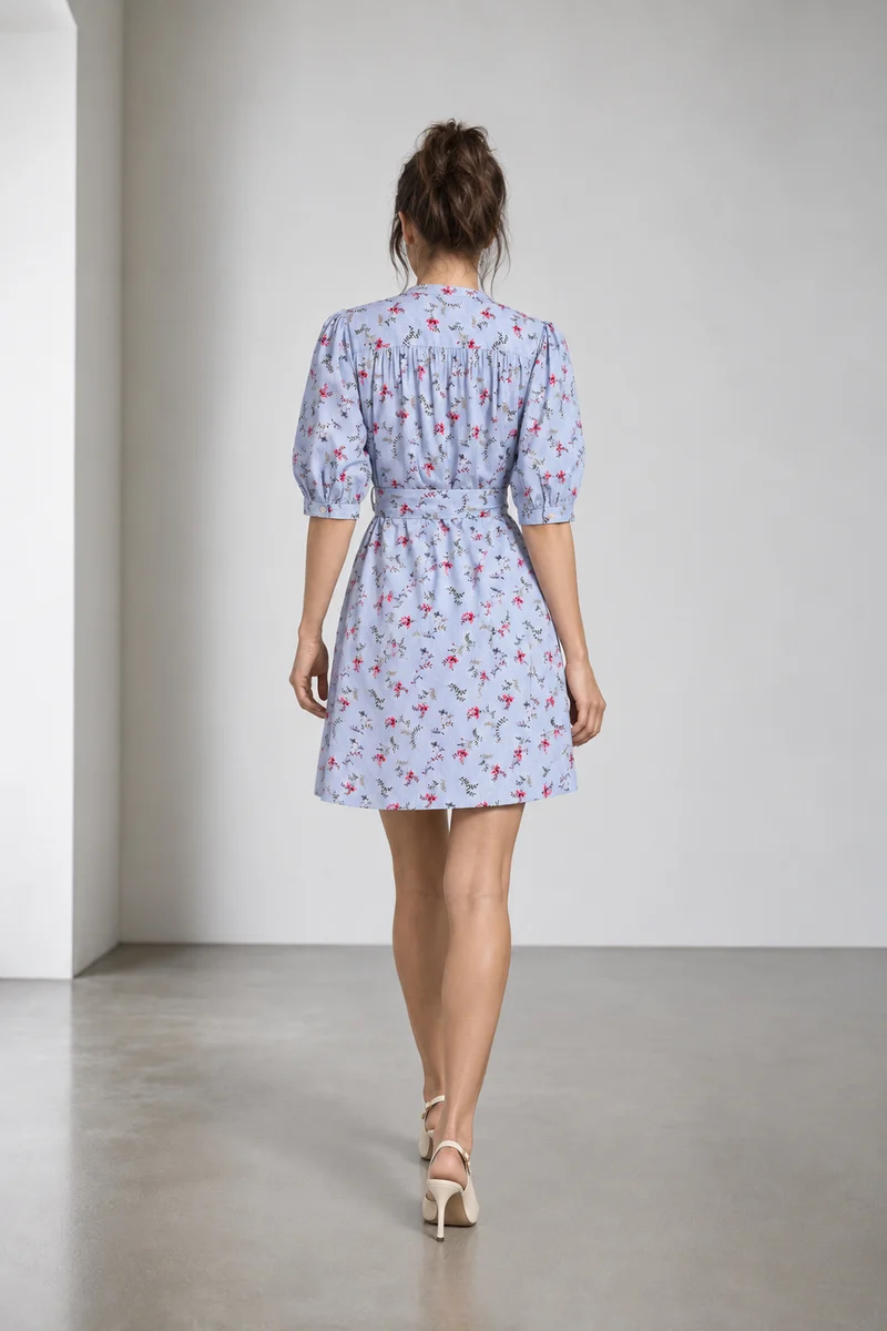 Sela|Cambric Floral Belted Shirt Dress