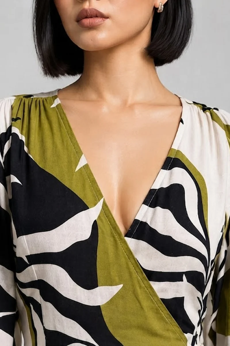 Elyon|Viscose Linen Printed Wrap Maxi Dress