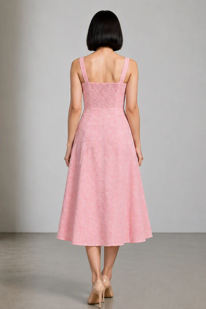 Sere|Cotton Embroidered Square Neck Midi Dress