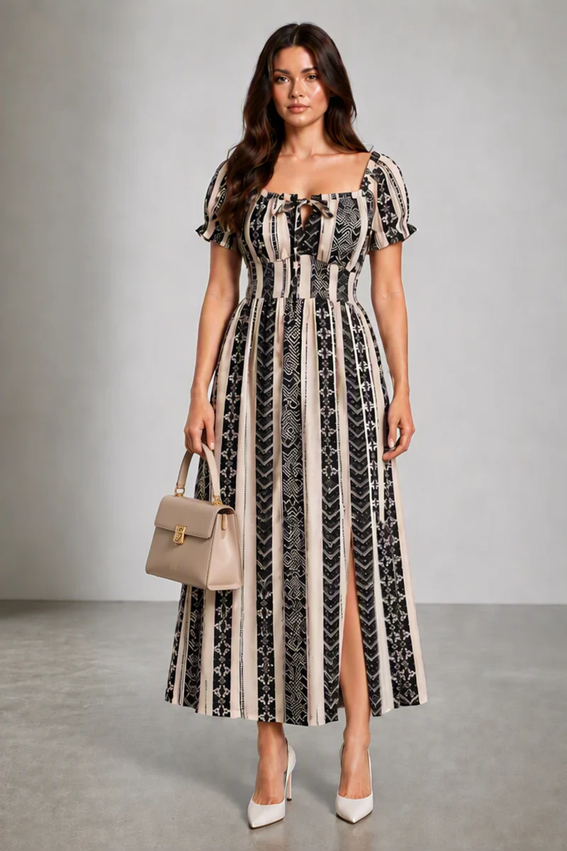 Soria|Rayon Crepe Printed Smocked Maxi Dress