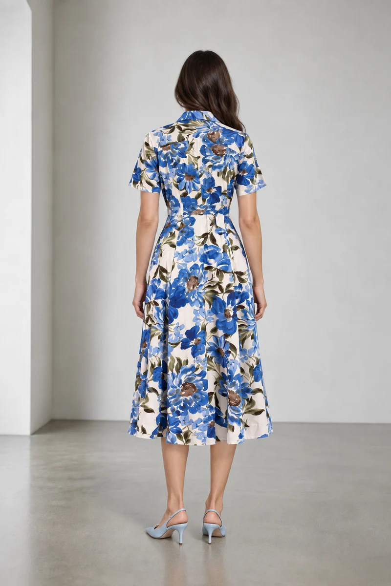 Azura|Viscose Floral Belted Shirt Dress