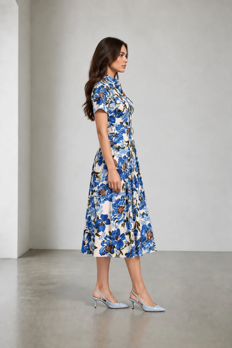 Azura|Viscose Floral Belted Shirt Dress