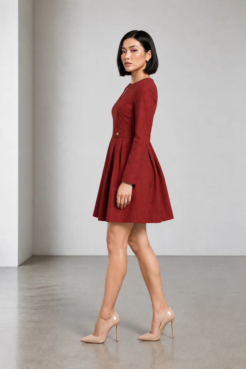 Branza|Dobby Tailored Pleated Mini Dress