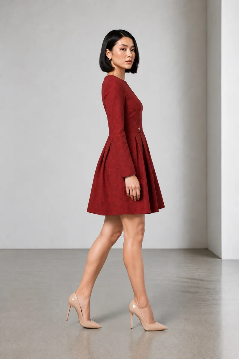 Branza|Dobby Tailored Pleated Mini Dress