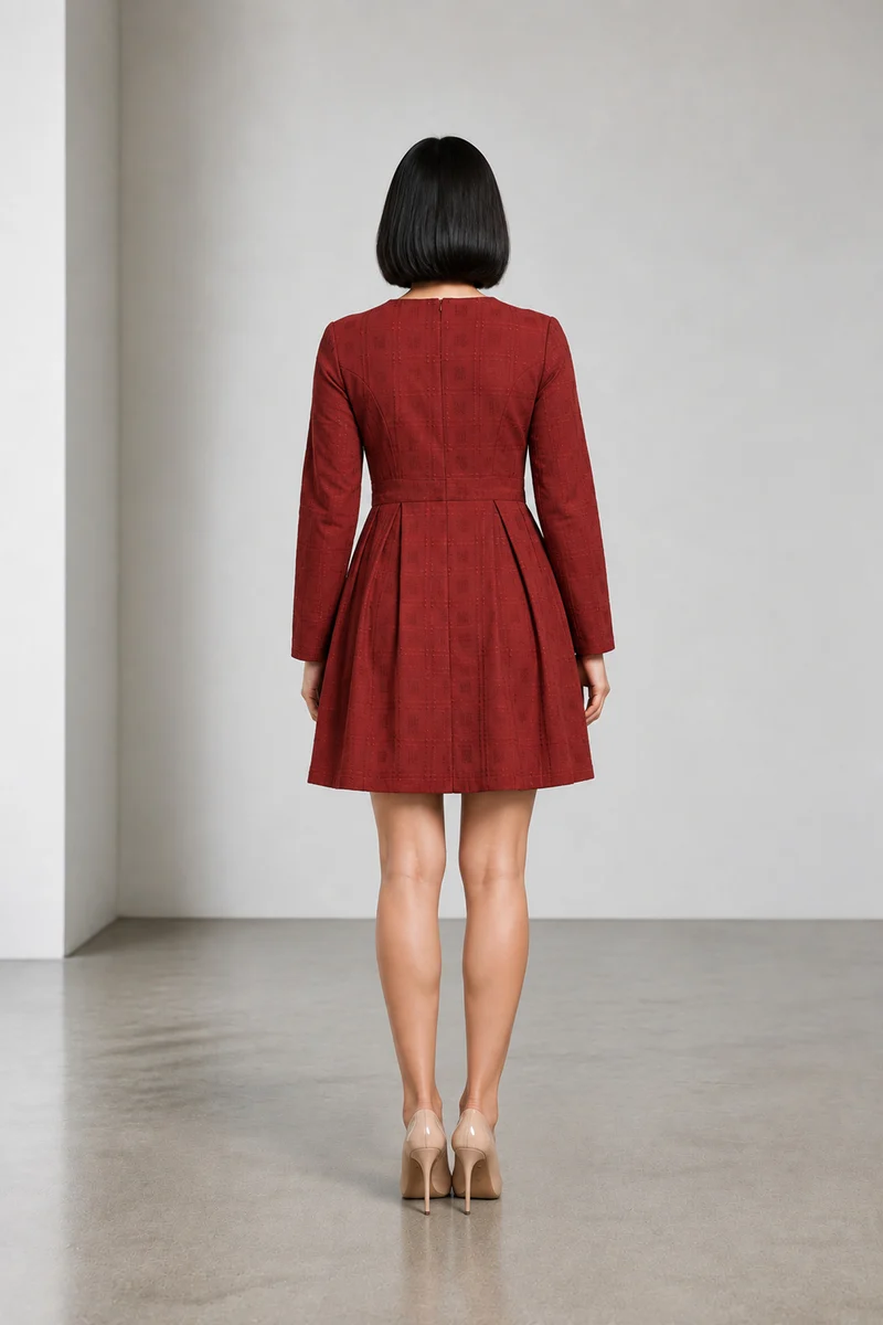 Branza|Dobby Tailored Pleated Mini Dress