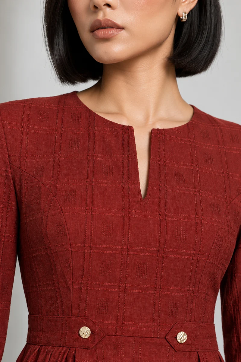 Branza|Dobby Tailored Pleated Mini Dress