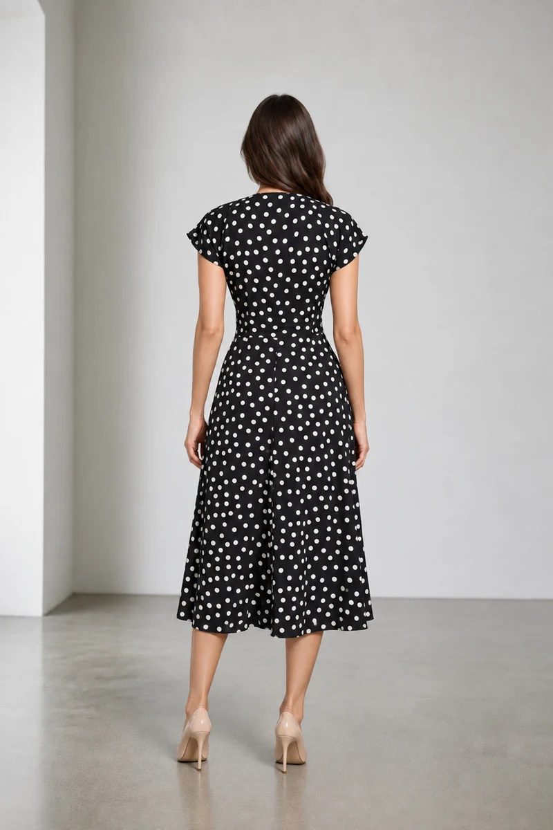 Vianne|Viscose Polka Dot Tie Up Dress