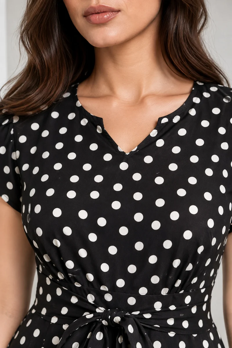 Vianne|Viscose Polka Dot Tie Up Dress