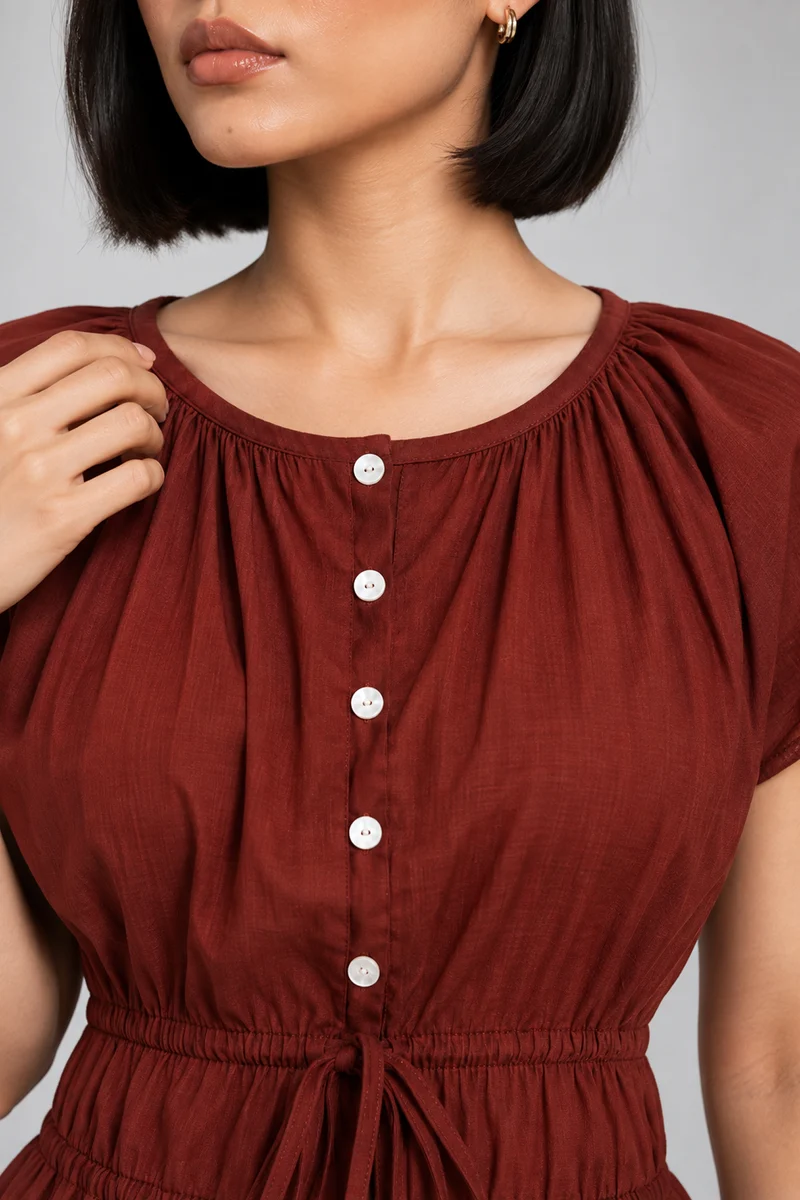 Tivon|Linen Waist Tieup Peplum Top