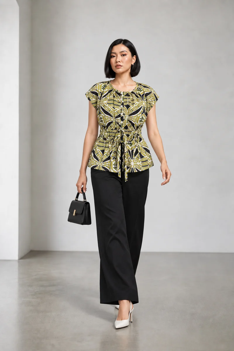 Nerai|Cotton Waist Tieup Peplum Top