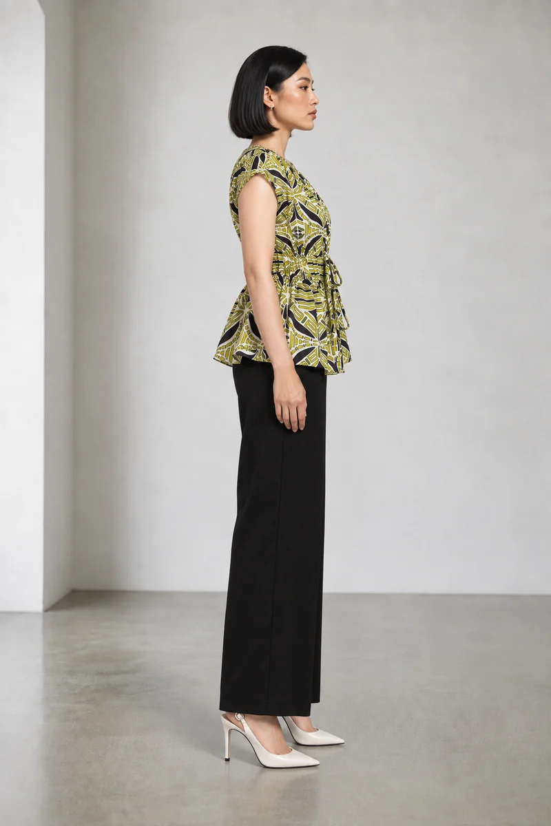 Nerai|Cotton Waist Tieup Peplum Top