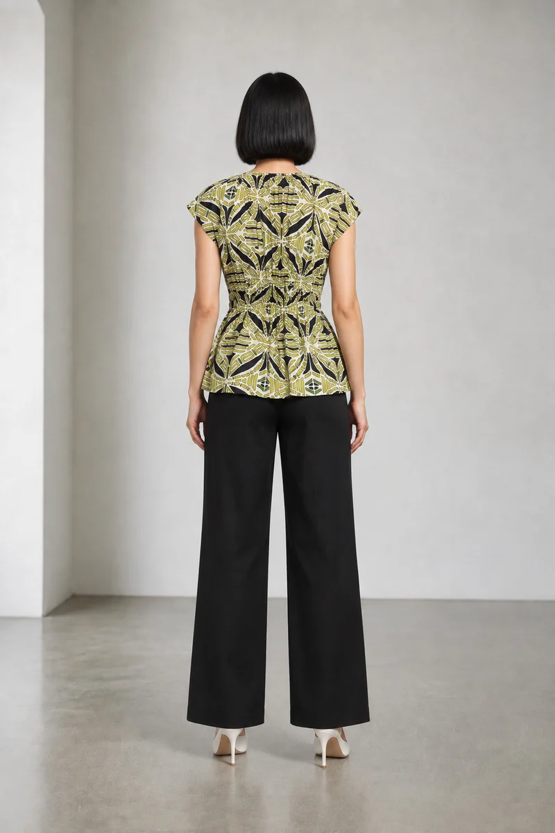 Nerai|Cotton Waist Tieup Peplum Top